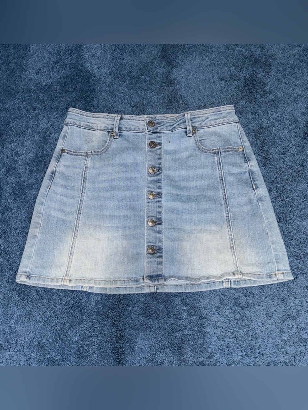 Light Wash Denim Button-Front Mini Skirt
